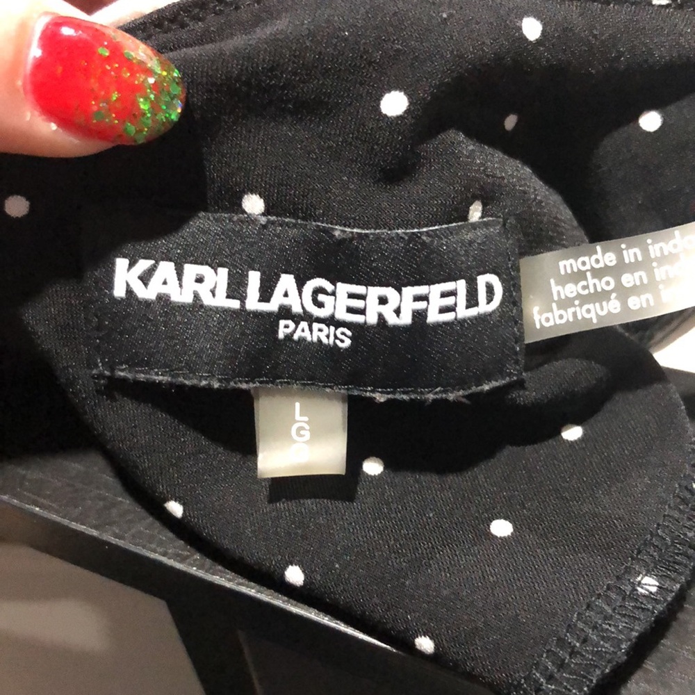 Karl Lagerfeld black and white polka dot blouse size large - Picture 10 of 10